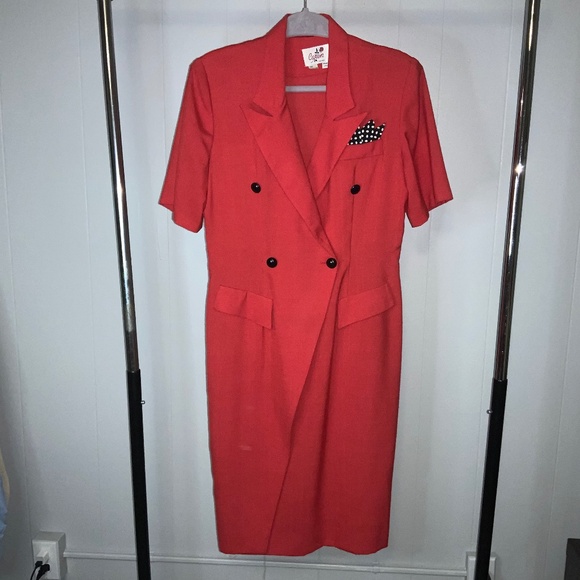 Vintage Caron Chicago Red Double Breasted Short Sleeved Dress Sz 10 - Picture 1 of 6